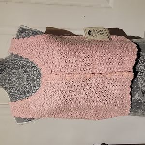 Stefano Crochet Pink 5 Button Sweater Vest Tank Top Women's Large New with Tags